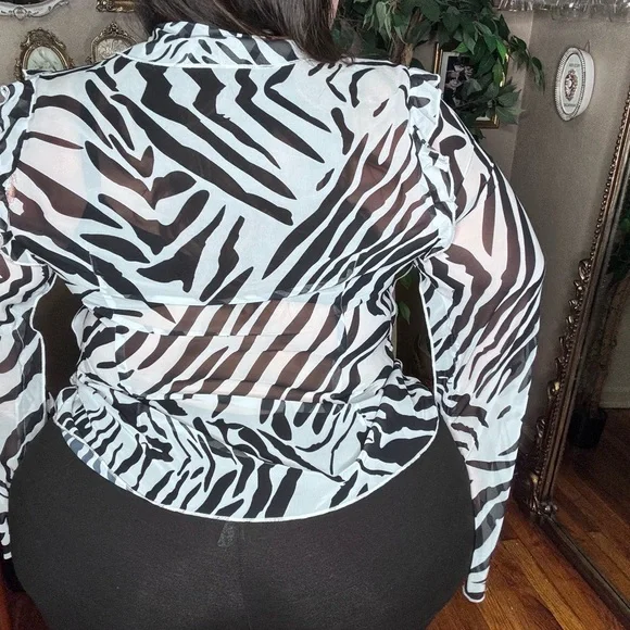 Zebra Print Sheer Tie-Front Top - Picture 3 of 4